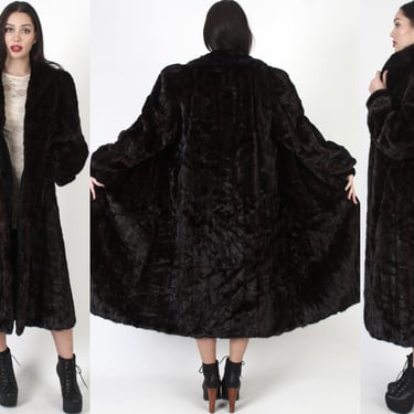 Mahogany Mink Fur Long Coat / Vintage 80s Dark Brown Full Length Mink Jacket / Shawl Collar Stroller Jacket XL 