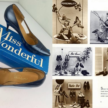 Signature de Art - Vintage 1960s Classic Navy Blue Pearl Leather Pumps Shoes Heels - 8 1/2B 