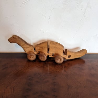 Vintage Wood Moving Dinosaur on Wheels 