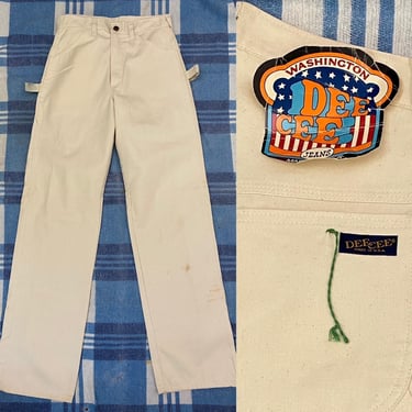 Vintage 1970s Jeans 70s Carpenter Dee Cee White Denim Pants 30 Waist 