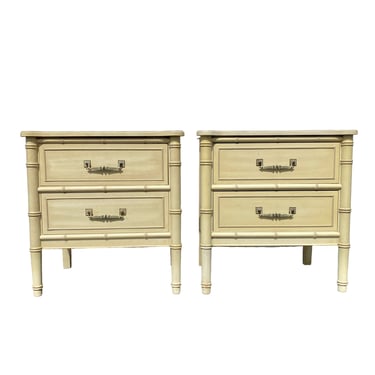 Henry Link Nightstands FREE SHIPPING Set of 2 Vintage Bali Hai Creamy White Faux Bamboo End Tables Hollywood Regency Coastal Furniture 