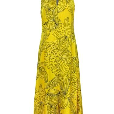 Milly - Yellow Floral Print Maxi Dress w/ Faux Halter Neckline & Keyhole Sz 6