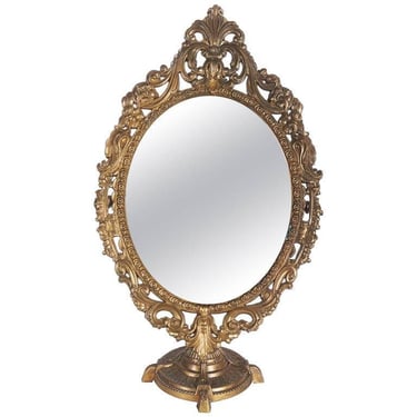 Oval Table Brass Mirror in Baroque Style 