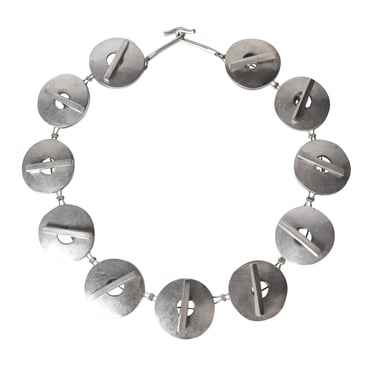 Krizia Vintage Matte Silver Toggle Disc Necklace