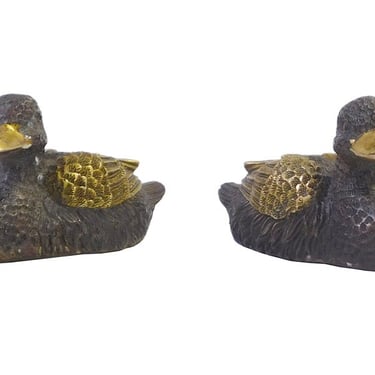 Chinese Pair Brown Bronze Metal Duck Figures cs1607E 