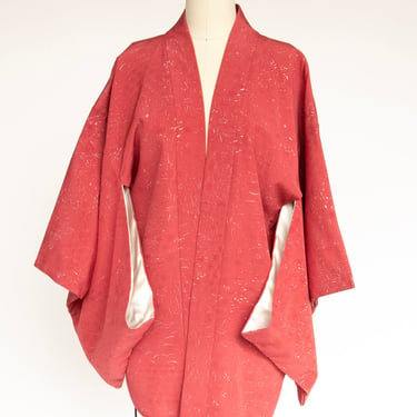 1960s Haori Burgundy Printed Japanese Robe 
