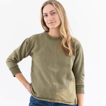 Vintage French Faded Olive Green Sweatshirt | Unisex Splotchy Sweat | 70s Made in France | FS156 | S | 