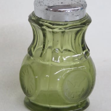 Fostoria Coin Glass Green Eagle and Torch Silver Lid Salt or Pepper Shaker 3675B