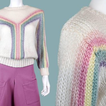 Pastel chunky rainbow sweater from the 70s. Pullover gradient colors unique vintage soft & sweet. Rollergirl Valentine's Easter Spring (S/M) 