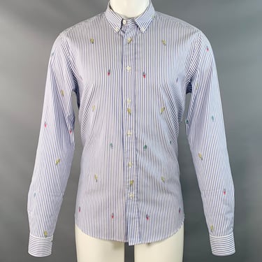 KENZO Size M Blue White Stripe Cotton Button Down Collar Long Sleeve Shirt