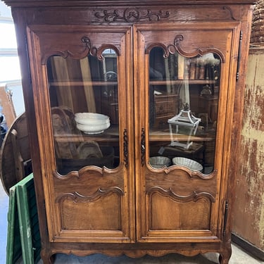 1860 French Oak Bookcase or China Cabinet 