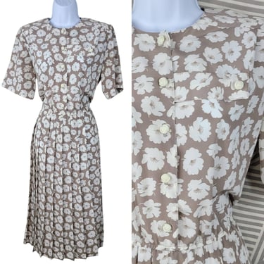 Vtg Orvis Shirt Dress Medium Large Floral Dress Alt Grunge Midi Pleated Skirt 