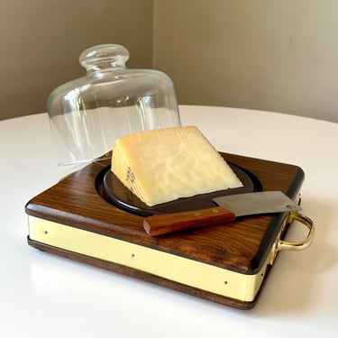 Mid Century Modern Cheese Board with Glass Dome Lid 