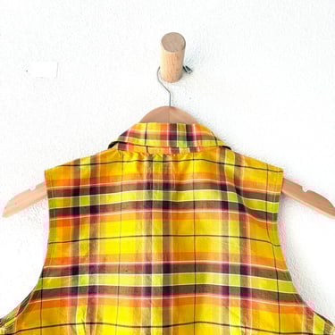 vintage Moschino orange, yellow plaid silk top sz XS