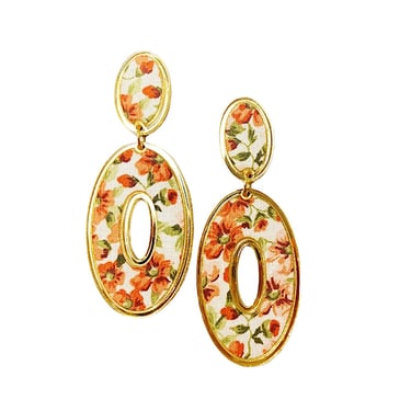 Sample Sale Piper Orange Fall Floral Print Earrings
