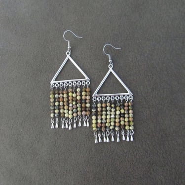 Long seed bead chandelier earrings, jasper 