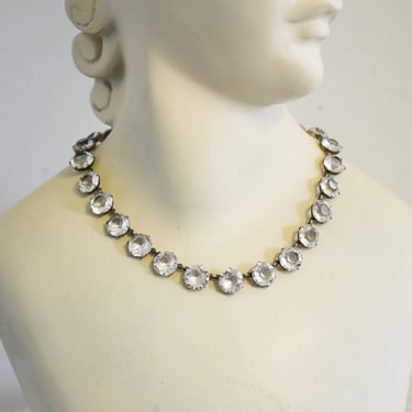 Vintage Sterling Silver and Clear Rhinestone Choker Necklace 