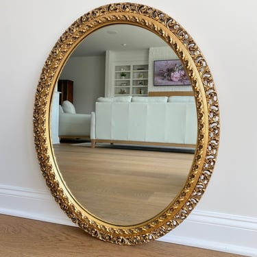 NEW - Vintage Gold Gilded Mirror, Oval French Style Mirror, Solid Wood Frame, Gold Gilt Mirror 