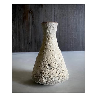 SHIPS NOW- Ceramic Stoneware Angular Bud Vase w White Textural Crater Glaze - minimalist modern neutral lava moon surface bud vase 