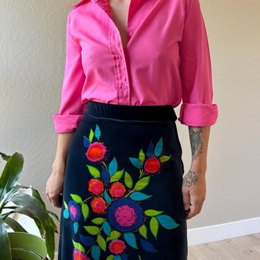 70s Hot Pink Button Up Top Vintage Dagger Collar Top 70s Pink Blouse Vintage Hot Pink Top Dagger Collar Button Up Top 70s Judy Bond Top 
