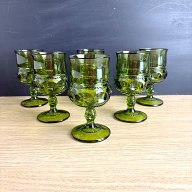 Indiana Glass Kings Crown goblets - set of 6 - 1960s green stemware 