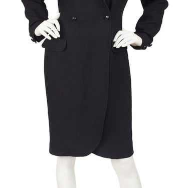 Georges Rech 1980s Vintage Tuxedo Style Black Crepe Dress Coat Sz M 