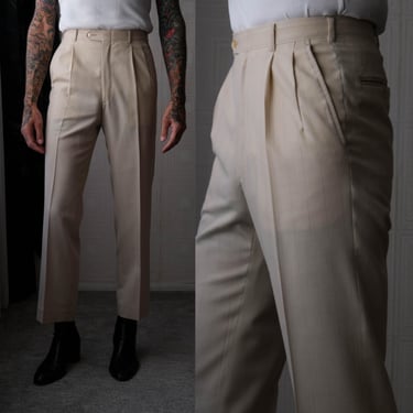 Vintage 80s ZANELLA Gray Wool Flannel Pleated Cuffed Slacks