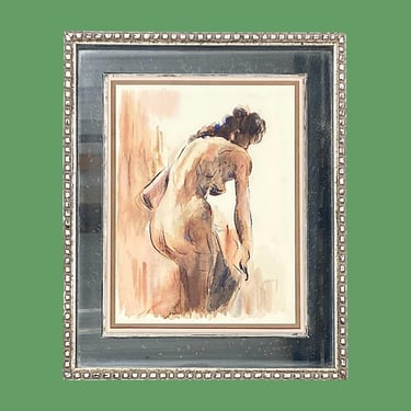 Vintage Nude Watercolor 1990s Retro Size 17x14 Contemporary + Naked Woman From Behind + Hand-Drawn + On White Paper + Wall Art + Home Decor 