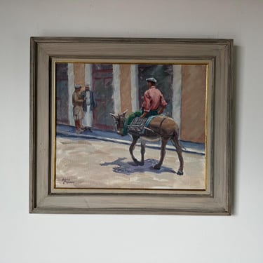 Vintage Gene Essner Donkey Ride - Figurative Oil on Canvas Painting - Framed 