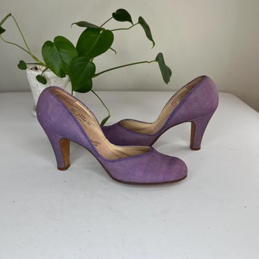 So Perfect - Vintage 1940s Muted Lilac Lavender Linen Pin Up Pumps Heels Shoes - 9AA 