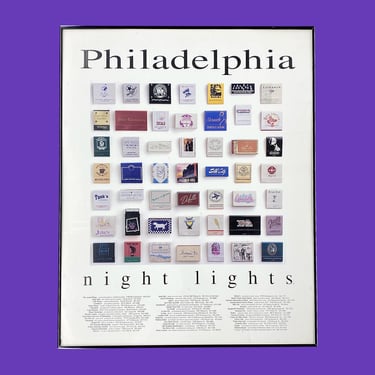 Vintage Philadelphia Night Lights Poster 1990s Retro Size 30x24 Contemporary + Matchbooks + Philly Restaurants and Bars + Home + Wall Decor 