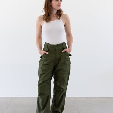 Vintage 24 25 26 Waist Olive Green Fatigues | Unisex Side Pocket Cargo Trousers | Army Pants | F499 