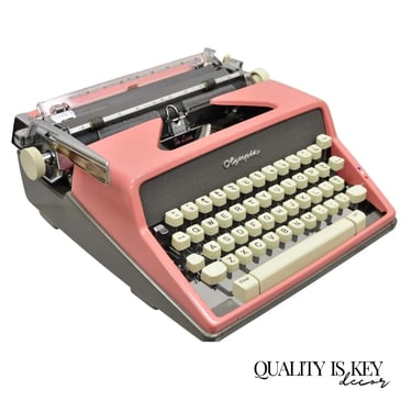 Vintage Salmon Pink Olympia Deluxe SM7 Manual Typewriter West Germany in Case