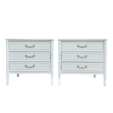 Henry Link Bali Hai Nightstand Chests with 3 Drawers - Set of 2 Vintage White Faux Bamboo Hollywood Regency Coastal Dresser Furniture 