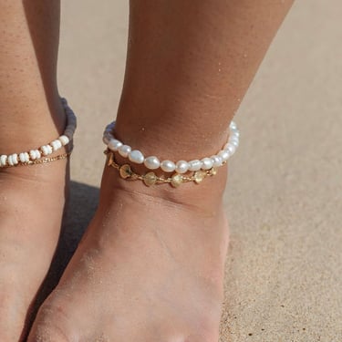 Chunky White Pearl Anklet, Simple Pearl Anklet, Freshwater Pearl Anklet, Pearl Anklet, Hawaii Bridesmaid Gift, Hawaii Wedding Anklet, Summer 