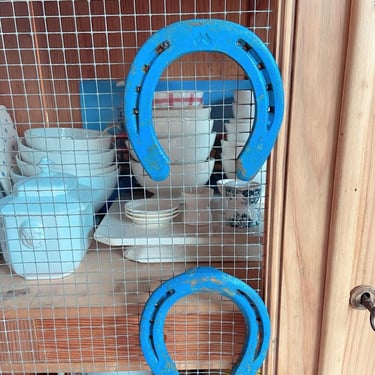 Beautiful rustic French set of 2 blue horse shoes- SH2 