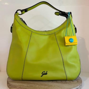 Gabs Alison M Lime Green Soft Genuine Leather Expandable Shoulder Bag 