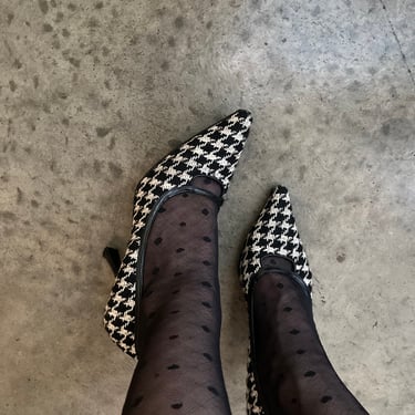 VTG 90s Houndstooth Tweed Red by Ramón Tenza Point Toe Heels 