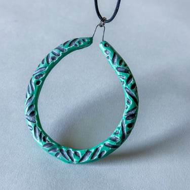 *Second* Liberation Hoop Pendant - Carved - Black Clay - Teal