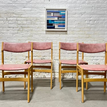 Mid Century MODERN Oak DINING CHAIRS Pink Upholstery, Set of 4 