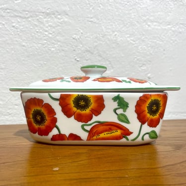 Vintage Y2K 3 Piece Bright Orange Poppy Butter Boat or Butter Dish 