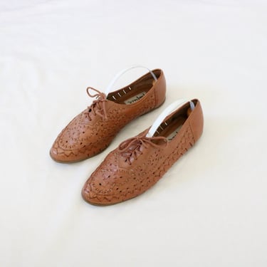 woven honey leather oxfords - 10 