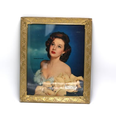 vintage gold/brass embossed frame with original pkg photo of Susan Hayward/8 x 10 