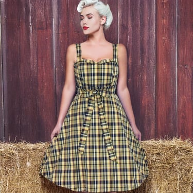 Limited Edition* Country Plaid Strap Dress | Vintage-Inspired Rockabilly Pin-Up Style, Sweetheart Neckline, XS–3XL Retro Fit & Flare 
