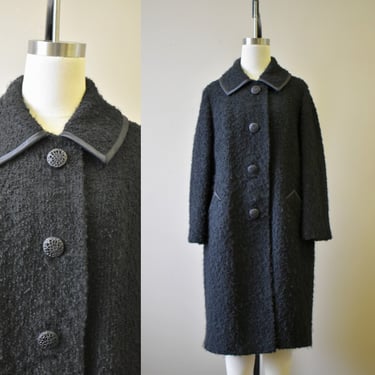 1960s Forstmann Black Wool Boucle Coat 