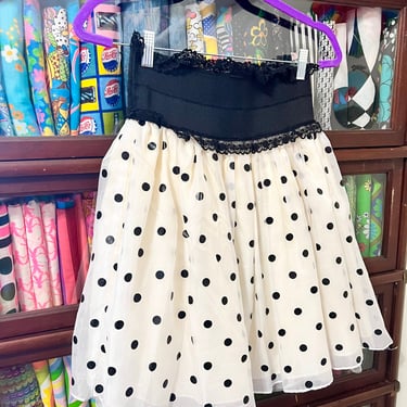 80’s Contempo Casuals Elastic Waist Polka Dot Black White Tulle Chiffon Tutu Mini Skirt