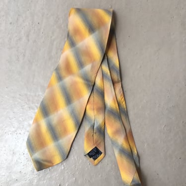Vintage Missoni Cravatte necktie yellows greys orange geometric stripe print 59