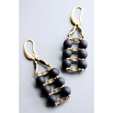 Jet Glass Ladder Earrings