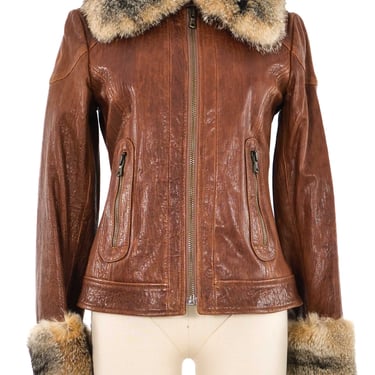 2005 Dolce & Gabbana Fur Trimmed Leather Aviator Jacket