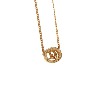 Dior Gold Round Rhinestone Logo Necklace